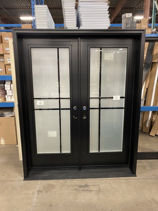 black double entry doors made of steel