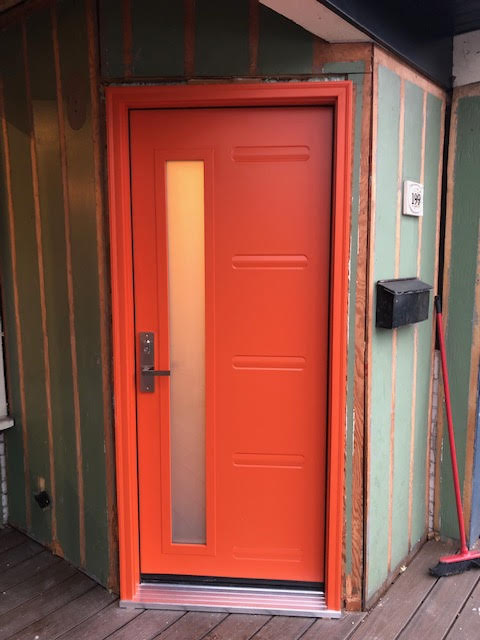 Offset glass orange steel door copy